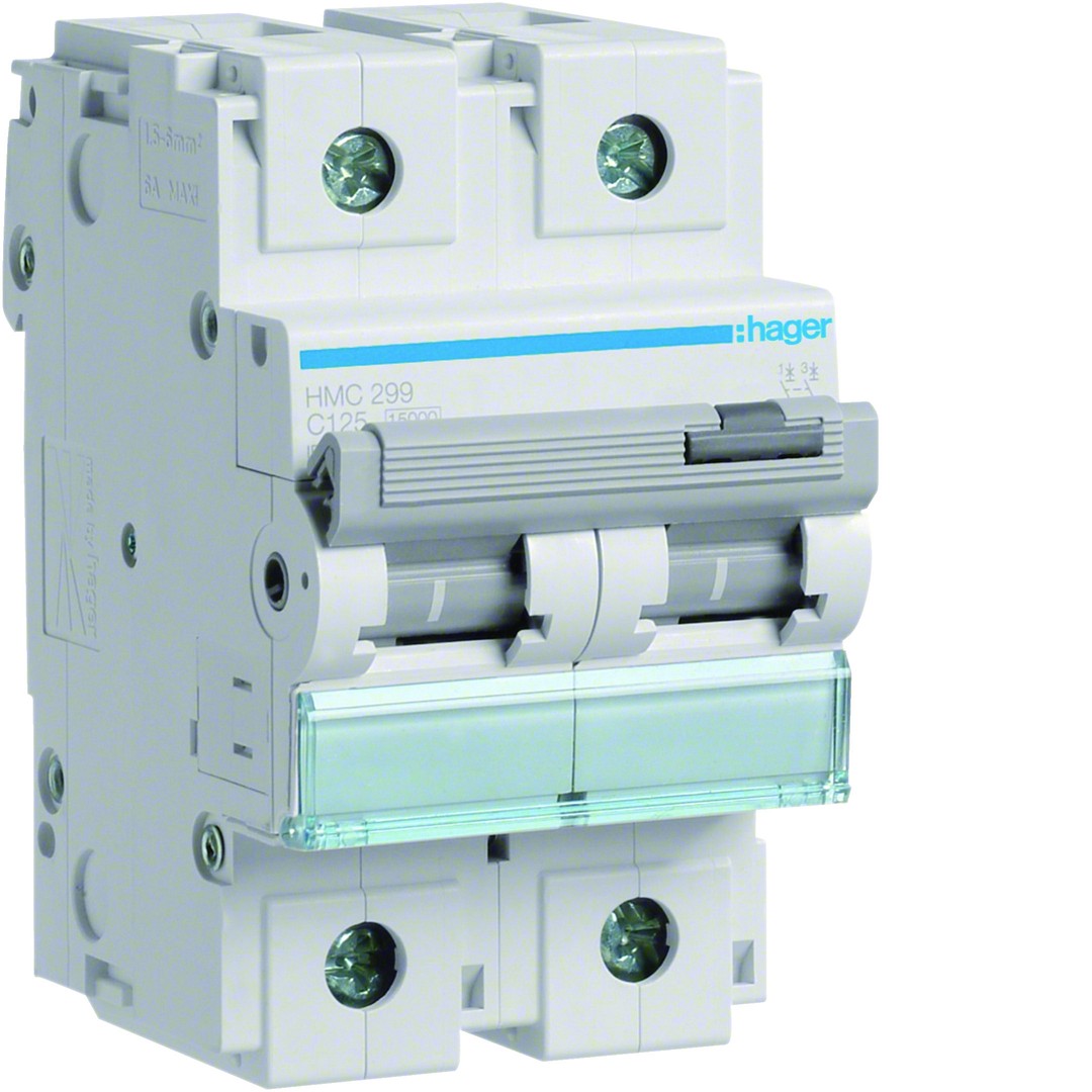 Johdonsuojakatkaisija 2-napainen 15kA C-käyrä 125A 3 moduulia