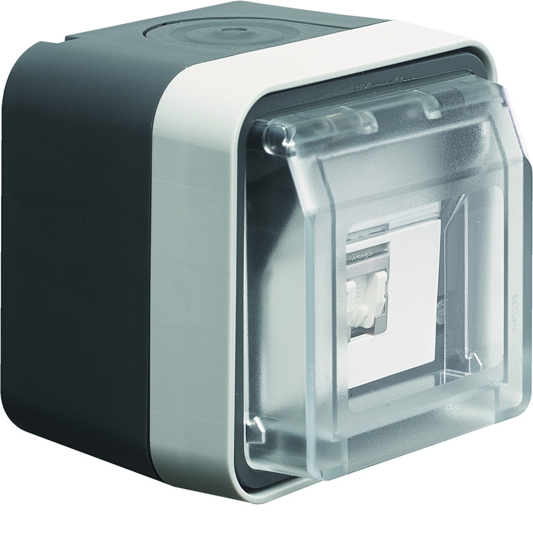 Datapistorasia 1xRJ45 Cat 6a suojattu pinta IP55, W.1, harmaa