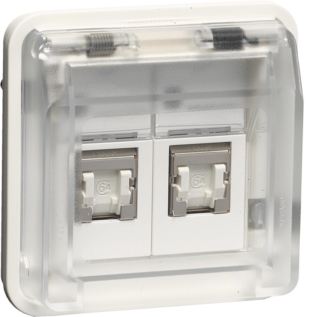 Datapistorasia 2xRJ45 Cat 6a suojattu, W.1, puhtaanvalkoinen