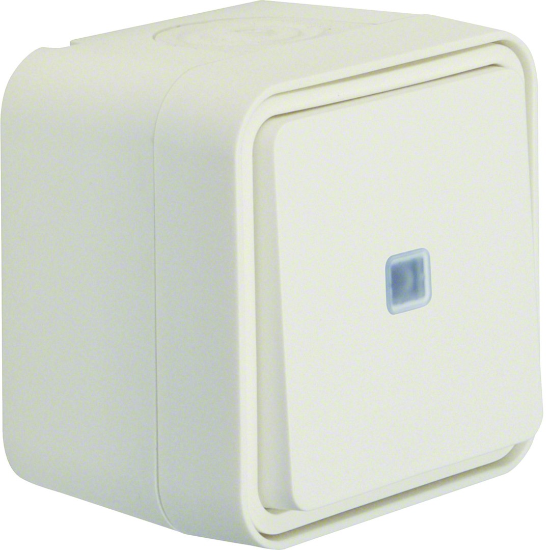 Vaihtokytkin pinta 10AX/250VAC jousiliit. pun LED, IP55, W.1, puhtaanvalkoinen