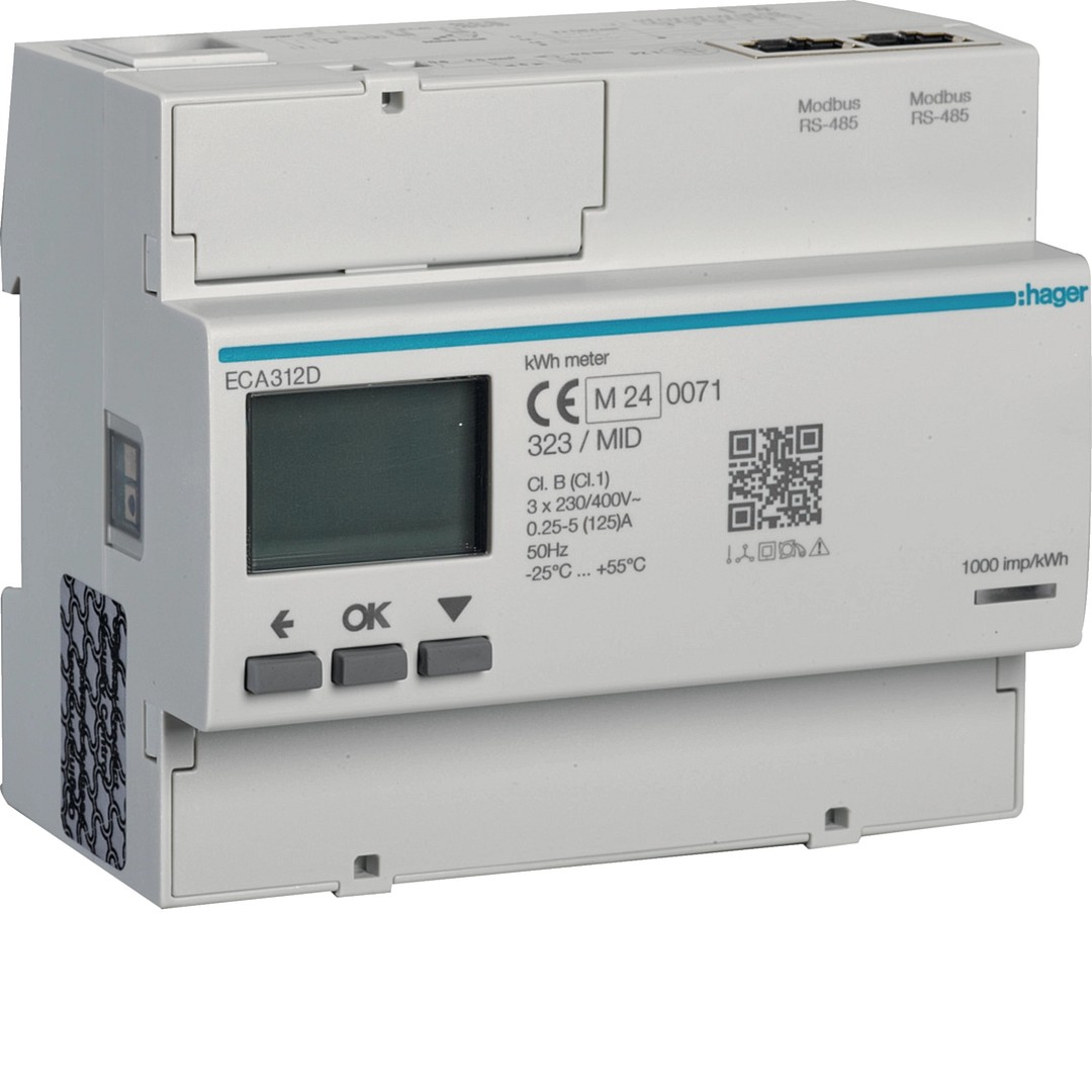 Energiamittari 3-vaiheinen, suora 125A, 6 moduulia, adardio, Modbus, MID