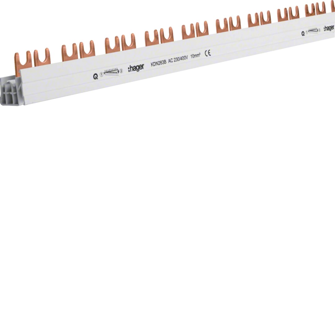 Virtakisko 2-napainen 63A haarukka poikkipinta 10mm² 56 moduulia