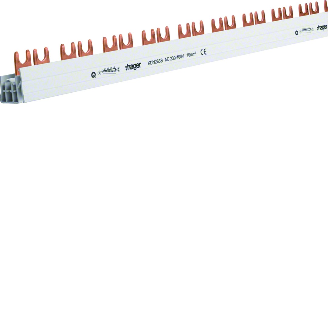 Virtakisko 2-napainen 63A haarukka poikkipinta 10mm² 56 moduulia