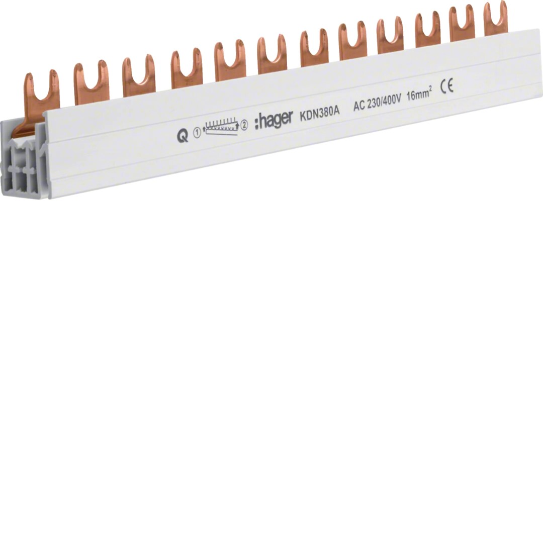 Virtakisko 3-napainen 80A haarukka poikkipinta 16mm² 12 moduulia