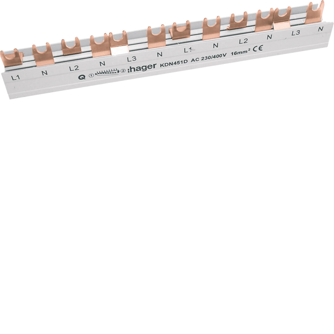 Virtakisko 4-napainen L1N+L2N+L3N 80A haarukka poikkipinta 16mm² 12 moduulia