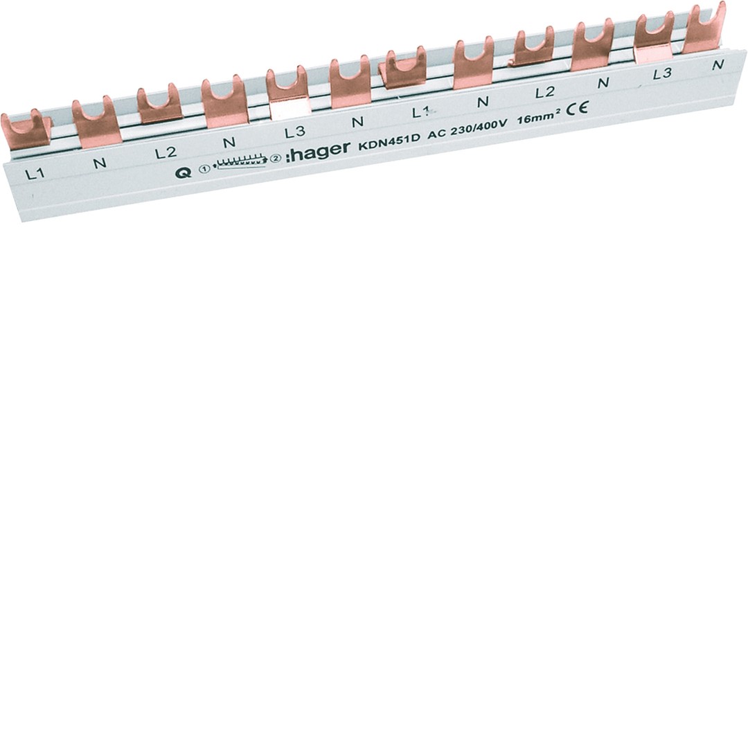 Virtakisko 4-napainen L1N+L2N+L3N 80A haarukka poikkipinta 16mm² 12 moduulia