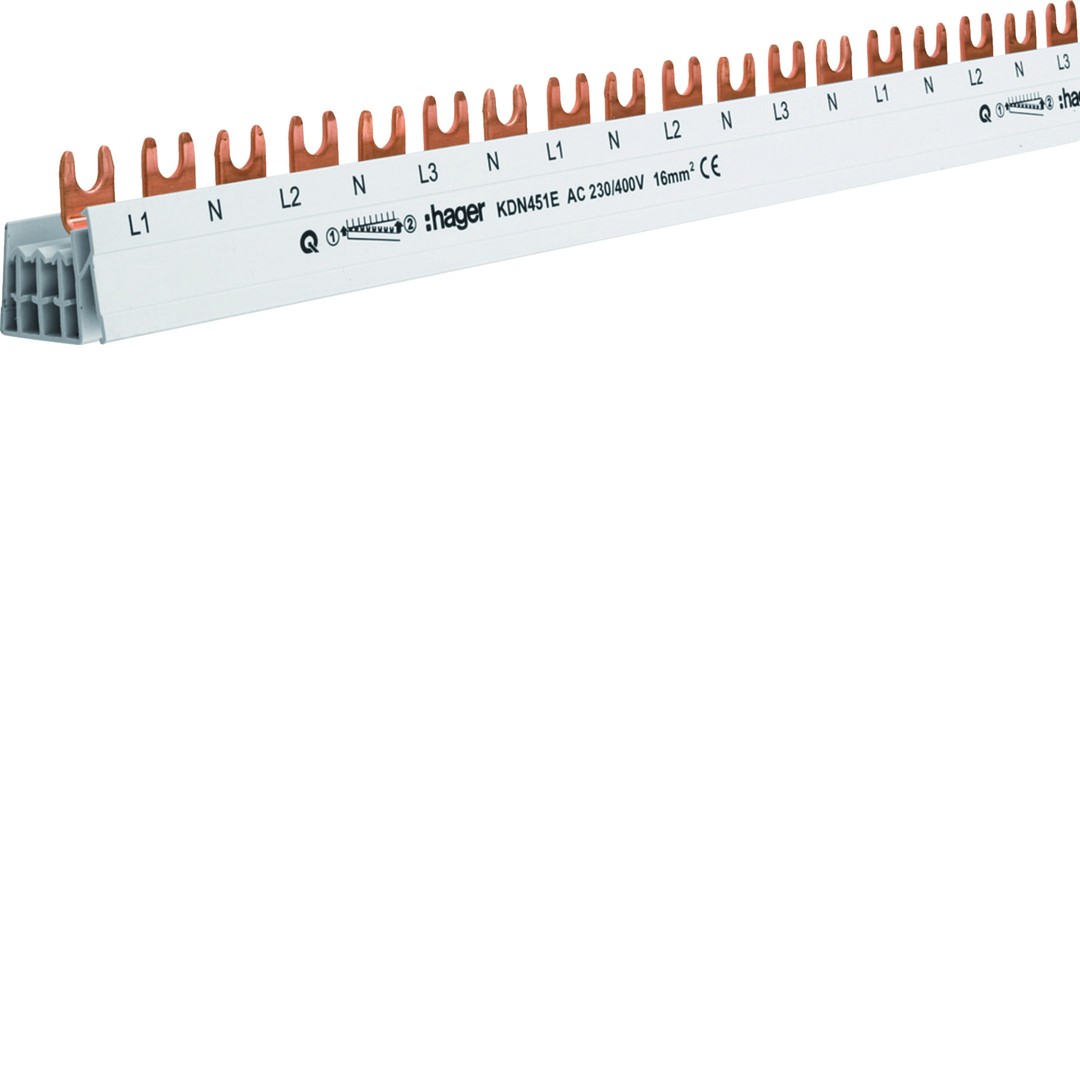 Virtakisko 4-napainen L1N+L2N+L3N 80A haarukka poikkipinta 16mm² 56 moduulia