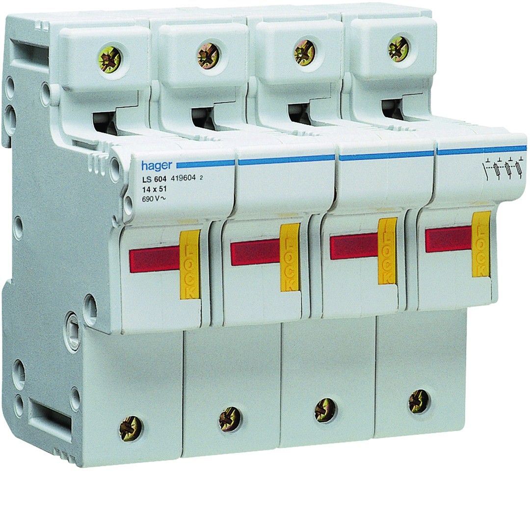 Putkisulakealusta 3L suojattu + N 14×51 mm, 6 moduulia, 690VAC