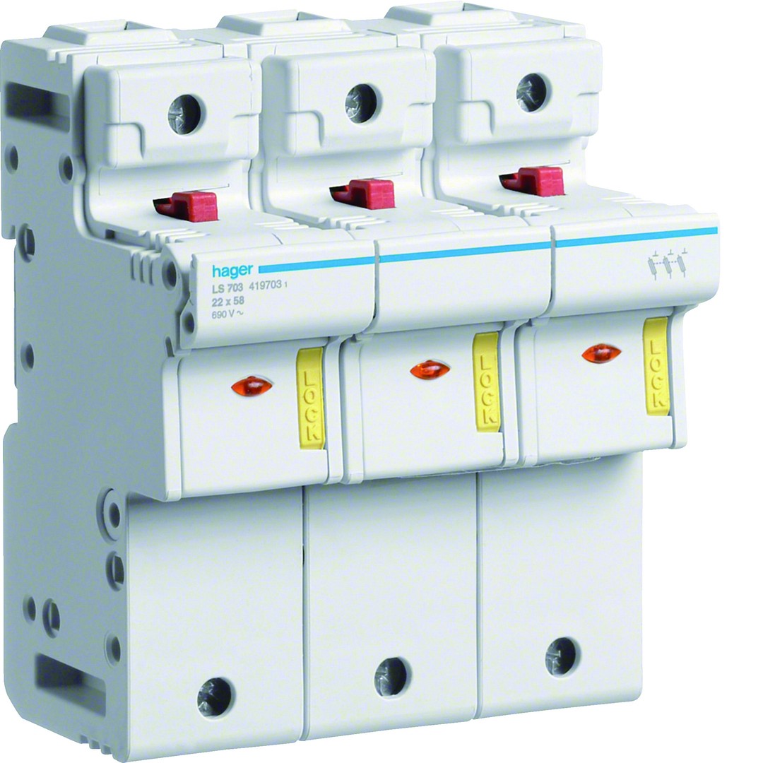 Putkisulakealusta 3-napainen 125A 22×58 mm, 4.5 moduulia, 690VAC