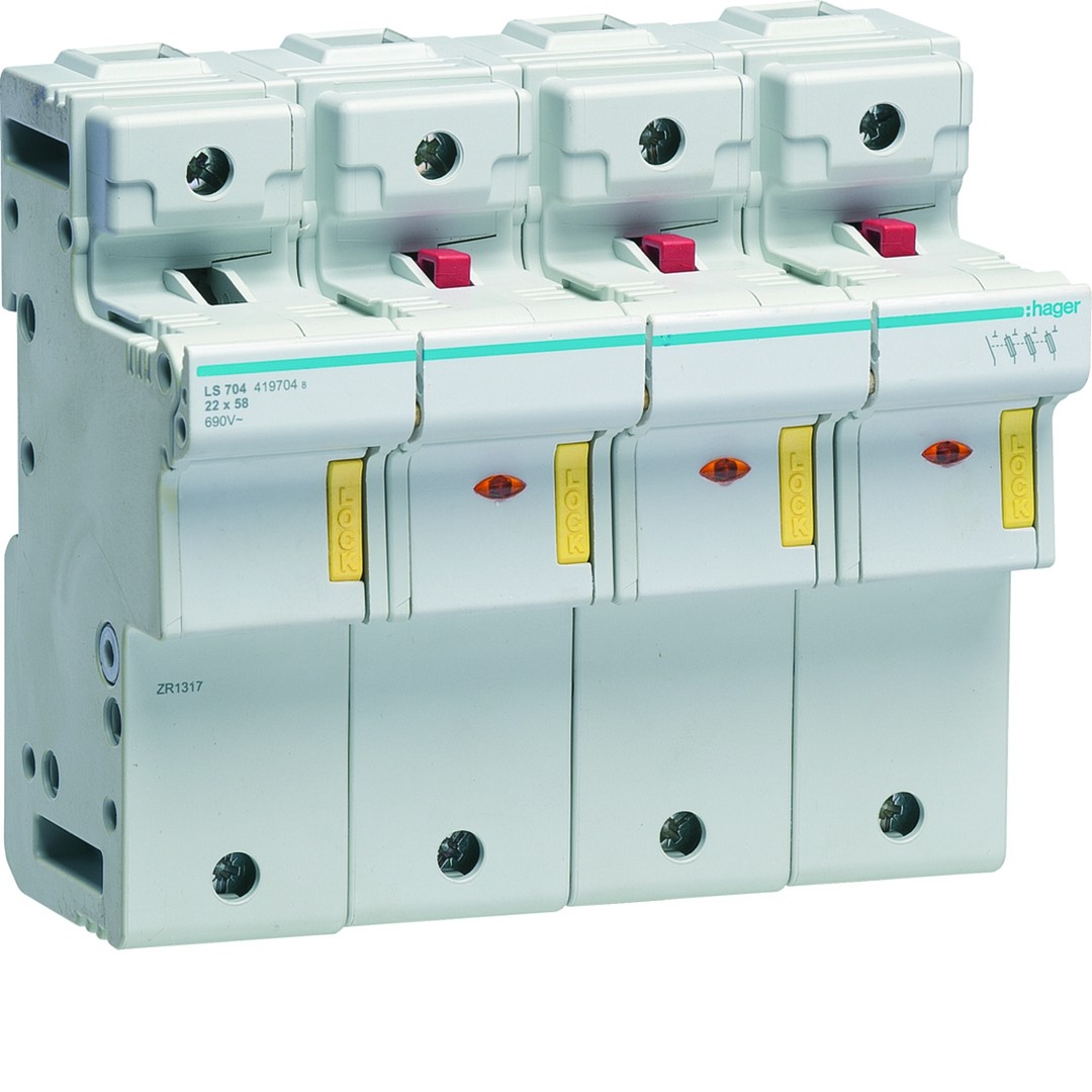 Putkisulakealusta 3L suojattu + N 125A 22×58 mm, 6 moduulia, 690VAC