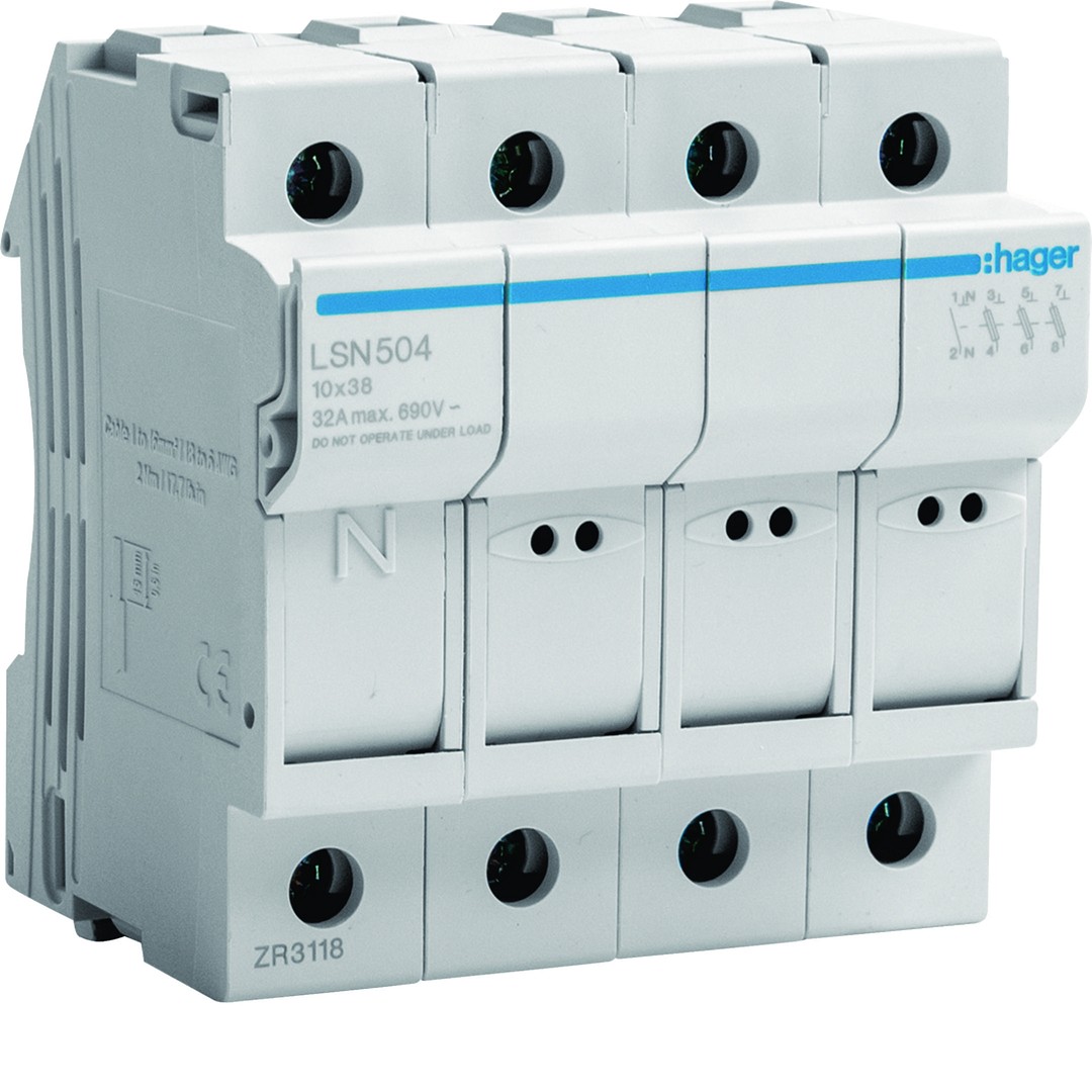 Putkisulakealusta 3L suojattu + N 10.3×38 mm, 4 moduulia, 400VAC
