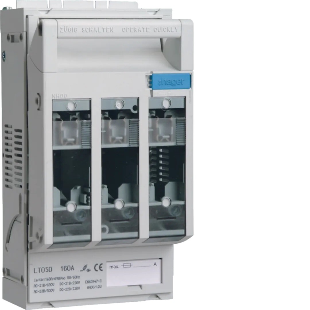 Sulakealusta NH00 160A, kehikkoliittimillä 95mm², DIN-kisko
