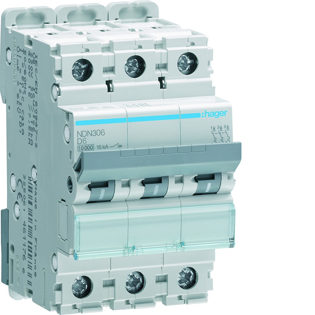Johdonsuojakatkaisija 3-napainen 10kA D-käyrä 6A 3 moduulia