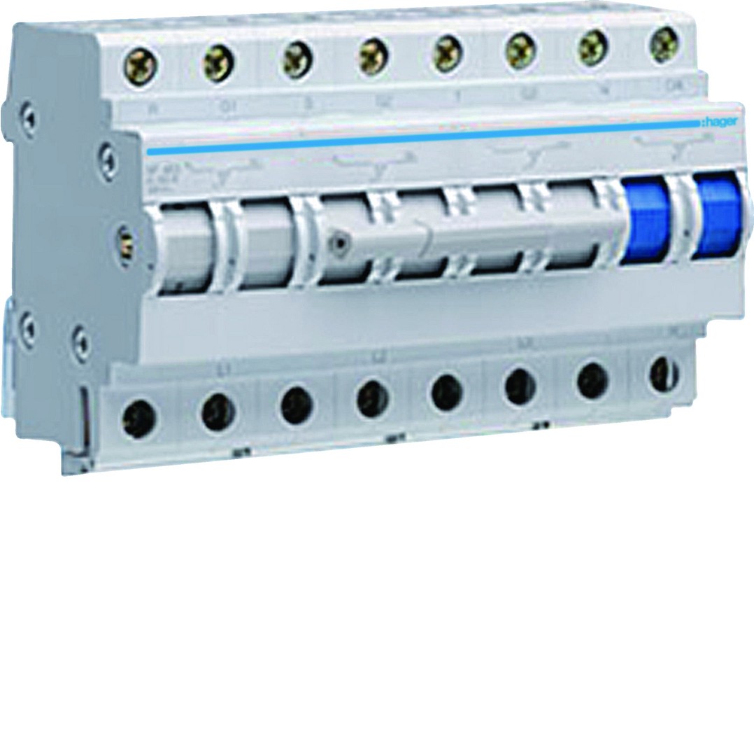 Vaihtokytkin 1-0-2 4-napainen 63A 400VAC 8 moduulia
