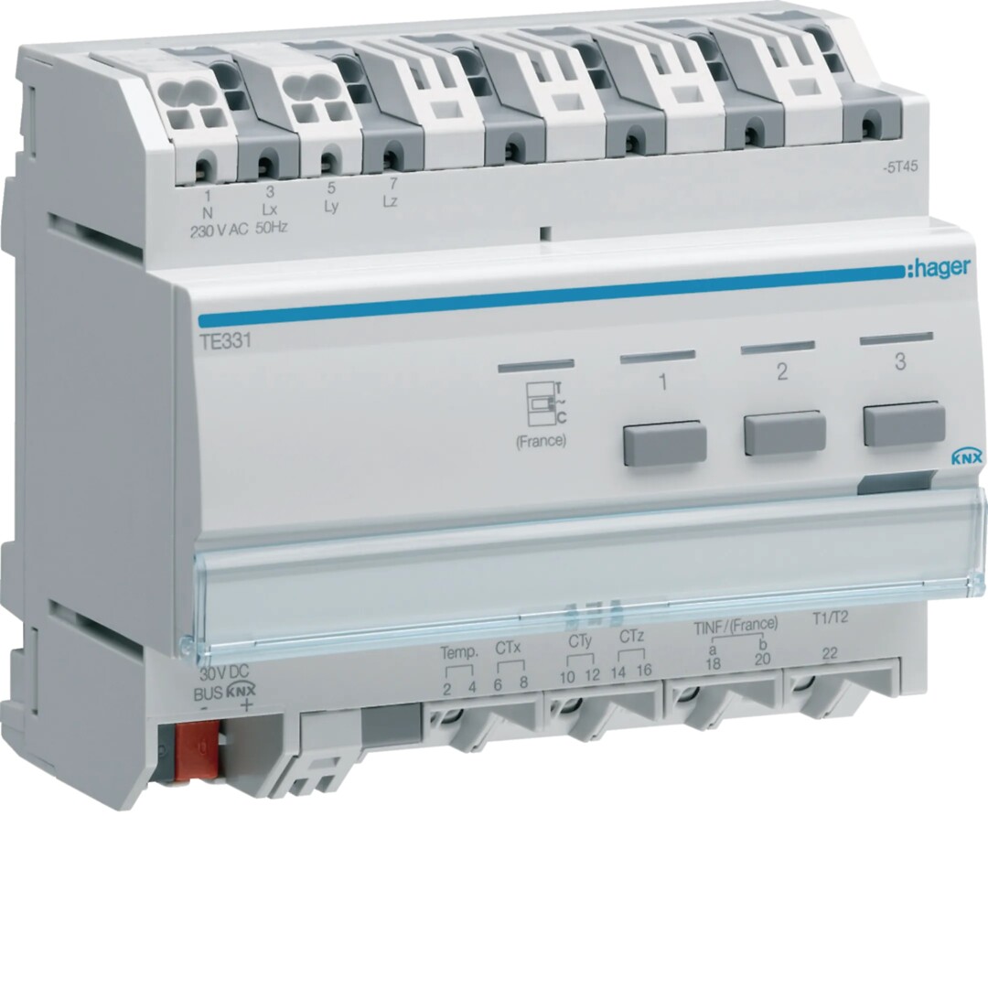 Energiamittari KNX 3 virtapiirille ilman muuntajia