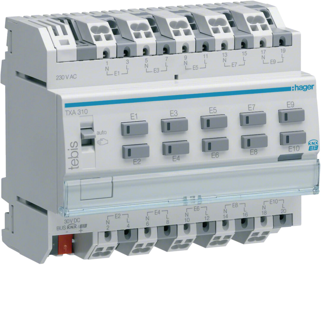 Binääritulo 10-kanavainen 230V 6M DIN, KNX