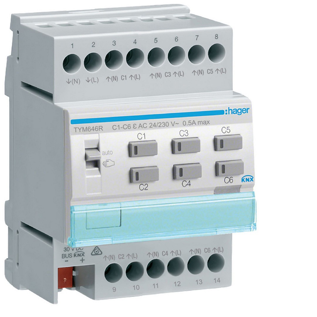 Lämmityslähtöyksikkö 6-kanavainen KNX, säätimellä 24/230V toimilaitteille, Triac